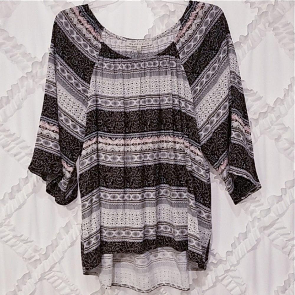 Daniel Rainn Hi Low 3/4 Sleeve Boho Peasant Blouse